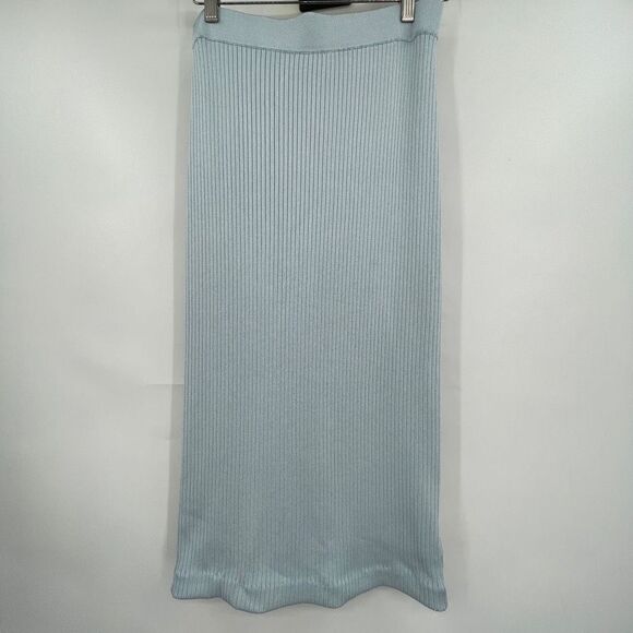 Significant Other Light Blue Rayon Abbie Ribbed Long Midi Skirt Size 6 - Picture 1 of 6